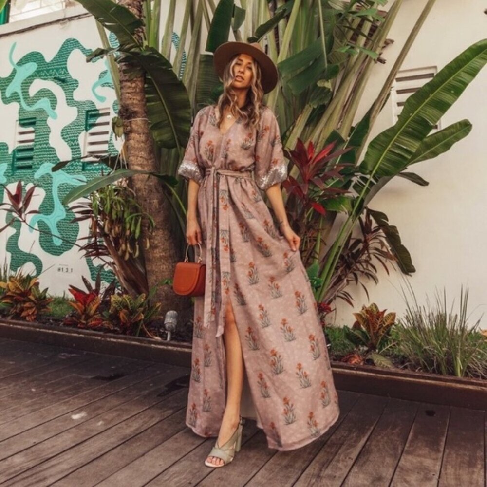 Sachin + Babi Floral Maxi Dress in Pink and Silver